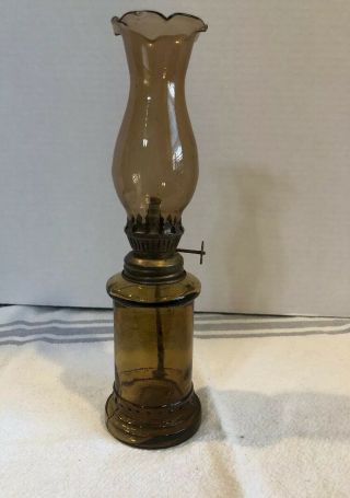Vintage Kerosene Oil Lamp Made In Hong Kong Amber Marigold Glass Chapstick Co 9”