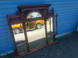 Antique 1800s Cherry Wood Etagere Hutch Curio Buffet Top Mirror Display Cabinet