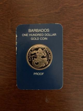 Vintage 1984 Barbados 100 Dollar Proof Gold Coin Franklin