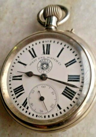 West End Berna Winding Pocket Watch Porcelain Dial Vintage