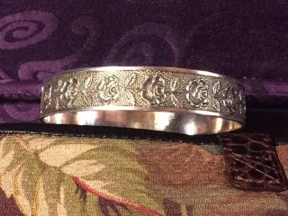 Vintage Sterling S Kirk & Son Repousse Rose Pattern Hololith Bangle Bracelet 2