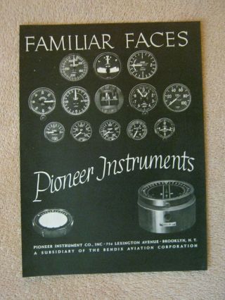 Vintage 1936 Pioneer Airplane Aircraft Instruments Familiar Faces Print Ad