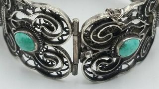Vintage Turquoise 9 " Sterling Silver 925 Bracelet Signed " Bj " 925 " / 50 Grams
