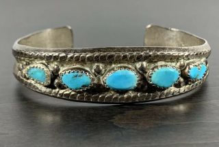 Old Pawn Vintage Navajo Sterling Silver Turquoise Cuff Bracelet 31.  5 Grams