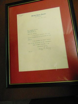 Framed Letter Signed By Huey P.  Long Us State Senate