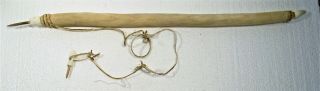 Old Inuit - Eskimo Artifact,  Jigging Fishing Pole Kill Stick W/lure Leather Line