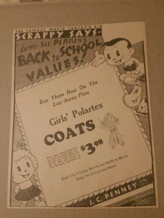 1933 J.  C.  Penny Co Store Newspaper Ad Scrappy Cartoon Characters