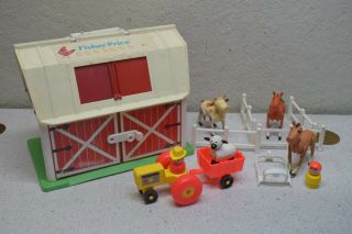 Vintage Fisher - Price Play Family Farm Playset Barn & Figures
