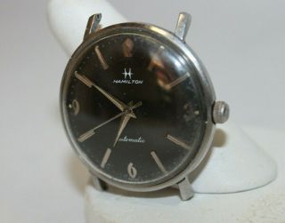 Vintage Mens Hamilton Automatic Watch Stainless Black Dial Bubble Back Running