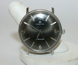 Vintage Mens HAMILTON Automatic Watch Stainless Black Dial Bubble Back Running 2