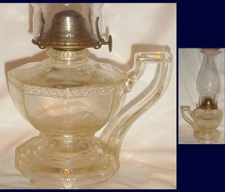 Antique Greek Key Clear Glass Oil Finger Lamp Brass P&a Mfg Co Eagle Burner