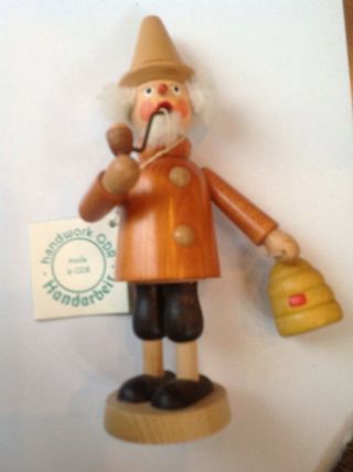 Vintage German Incense Burner Hand Carved Wood Man With Bee Hive