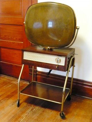 Vintage 1958 Philco Predicta Holiday Tv & Roller Cart/stand Nr