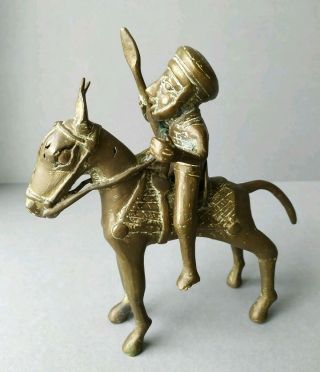 African Benin Tribal Art Bronze Brass Warrior On Horse