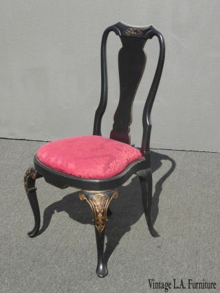 Vintage Black Ornate Queen Anne Accent Side Chair W Red Seats