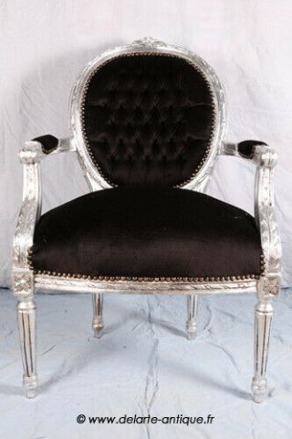 Louis Xvi Arm Chair French Style Chair Vintage Furniture Black And Silver Wood