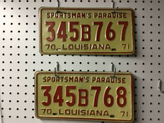 1971 1972 Pair Vintage Louisiana License Plates Plate 345b767 & 345b768
