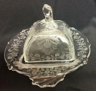 Vintage Heisey Orchid With Horse Head Finial Butter Dish