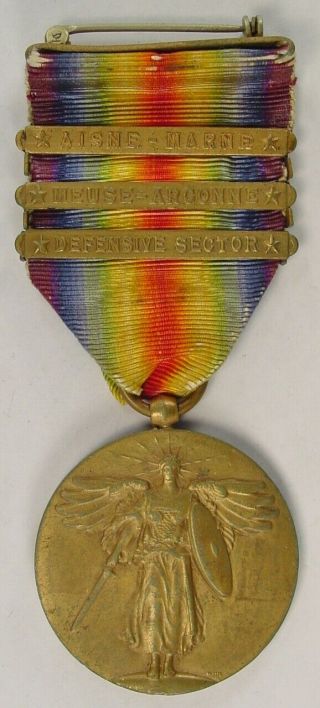 Orig Ww1 Us Army Victory Medal 3 Bar Decorations Aef Aisne Marne Meuse Argonne