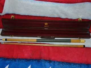 Vintage Green Letters Mali 58 " Pool Cue W/ Vtg.  Imperial Brown Hard Case Wrapped