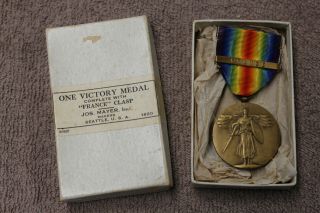 Ww1 U.  S.  Victory Medal W/france Clasp In 1920 Dated Maker 