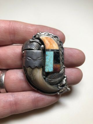 Vintage Inlay Turquoise Native Sterling Silver Pendant Signed Stamped Zuni