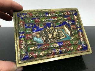 Vtg Chinese Export Painted Brass Hinged Chest Jewelry Box Storage Case