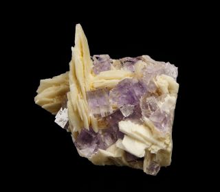 Gemmy Purple Fluorite Crystals On Baryte Blades From Berbes - Spain