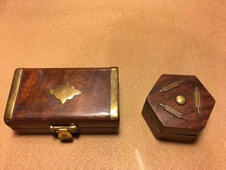 Set Of 2 Small Wood Box With Brass Inlay From India