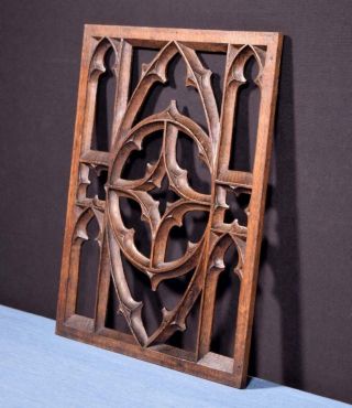French Antique Gothic Revival Panel In Oak Wood Salvage