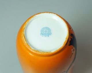 Shabbily Chic Vintage Hand Painted Ceramic Vase Japan Cherry Blossoms Orange 5 