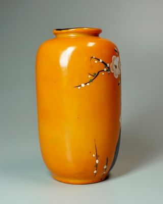 Shabbily Chic Vintage Hand Painted Ceramic Vase Japan Cherry Blossoms Orange 5 