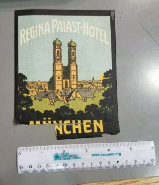Regina Palast Hotel Munchen Vintage Travel Decal Sticker Luggage Label Rare