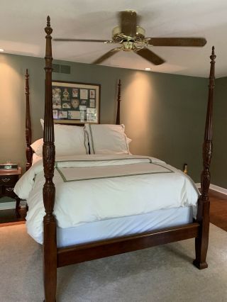 4 Poster Rice Carved Queen Bed