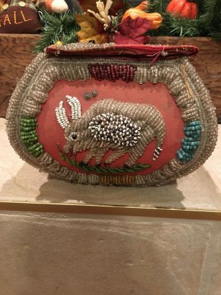 Vintage Iroquois Native American Beaded Souvenir Whimsey Tea Box Indian Beadwork
