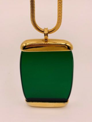 Vintage Lanvin Paris Large Green Lucite Gold Tone Modernist Necklace