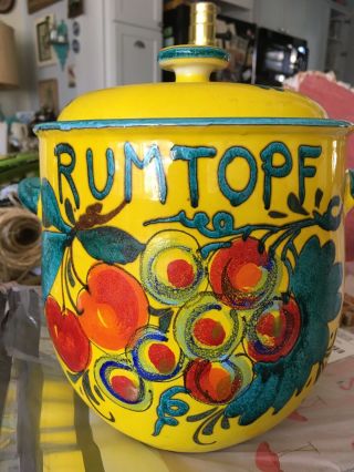 Vintage Rumtopf Yellow Midcentury Pottery Jar With Lid