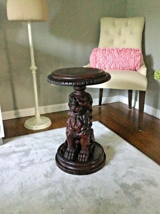 1900s Antique American Empire Mahogany Ornate Carved Seated Lion Pedestal Table