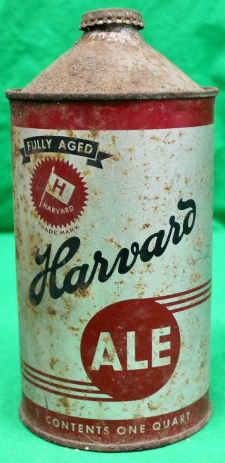 Vintage 1 Quart Harvard Ale Cone Top Beer Can