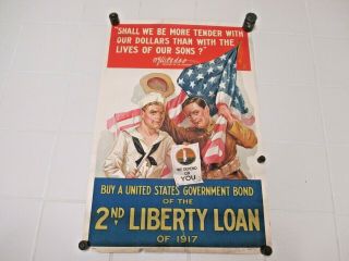 Wwi 1917 2nd Liberty Loan Poster Army Navy 30 X 20