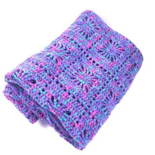 Vtg Grandma Hand Knit Crocheted Baby Security Blanket Afghan Throw Teal Purple