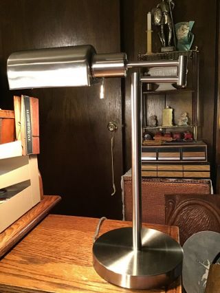 Vintage Adjustable Swing Arm Table Lamp Brushed Chrome Silver Desk Lamp 16” Vg