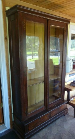 Tall Antique Oak Stepback Display Cabinet,  From Newark Jersey Museum