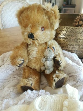 Adorablel Vintage Chad Valley Bear Mohair Fully Jointed 10 " With Squeeker❤
