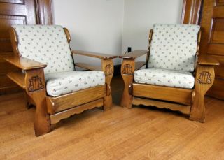 Vintage Craftsman Maple Paddle Arm Lounge Chairs A Pair Cushman Style