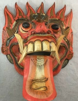Dragon Tiki Mask Indonesia Barong Tongue Exotic Demon Wood Hand Carved Art Wall