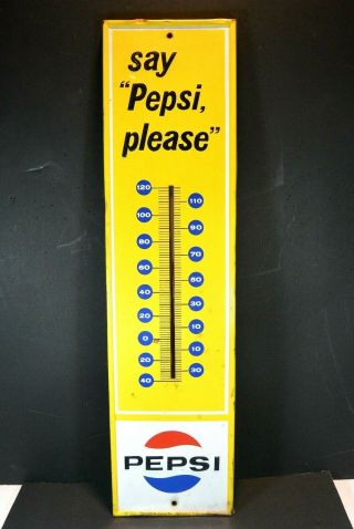 Vintage " Say Pepsi Please " Metal 28 " Gas Station Advertising Thermometer