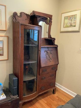 Antique Victorian Oak Furniture Secretary Desk Bookcase Cabinet C.  1900