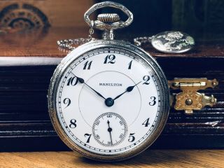 Antique Hamilton 16 Size Pocket Watch Wfine 14k White Gold Shell Case Keeps Time