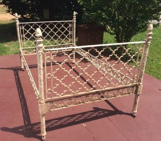 Antique Solid Cast Iron Victorian Bed Frame Scroll Work South Carolina Acorn Top